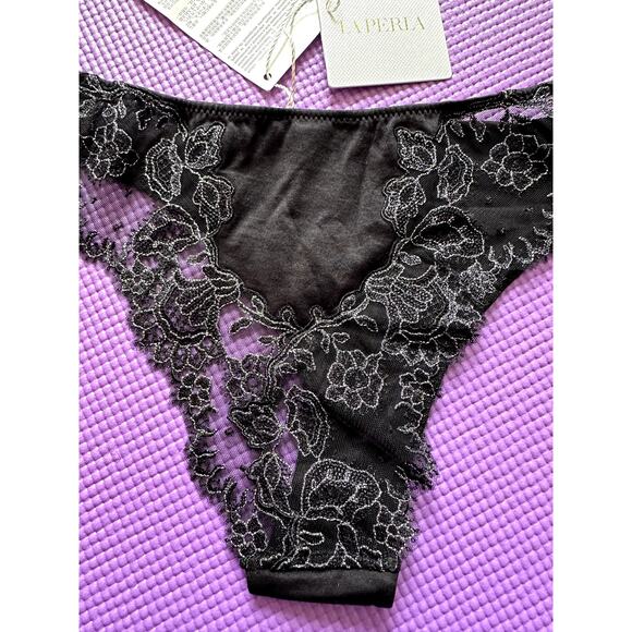 $205 La Perla Briefs Black Lace Embroidered Panties SZ US S New Cotton Underwear - Picture 4 of 6